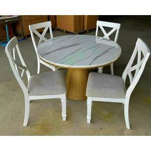 Z Gallerie - 01 : Bàn Ăn Tròn Mặt Giả Đá Cẩm Thạch + 04 Ghế